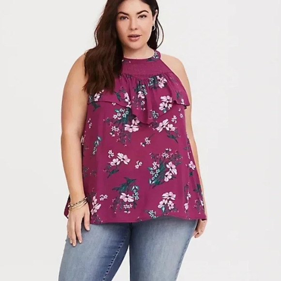 NEW Torrid Floral Ruffle Halter Top Size 1X - Picture 1 of 7